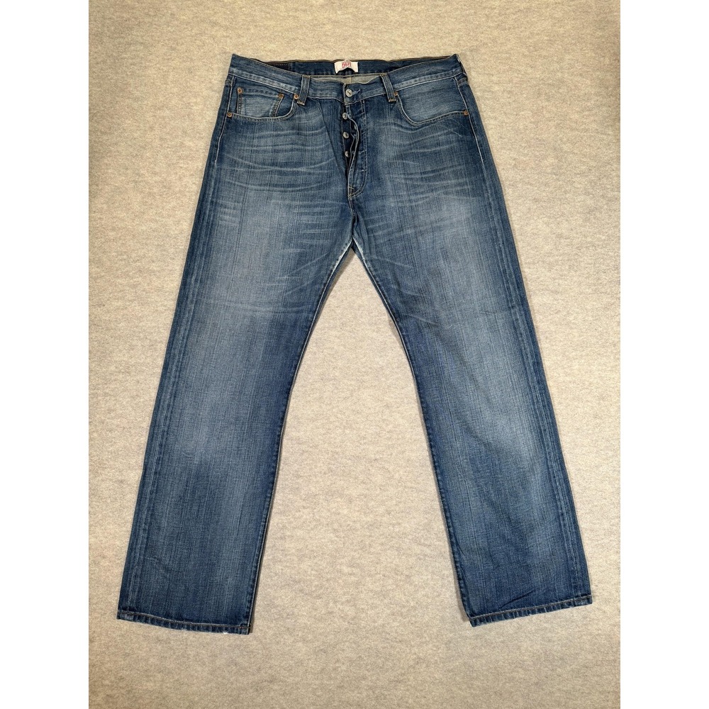 Levis 501 Jeans Mens 38x32 Med Wash Blue Denim Regular Straight Leg Button Fly